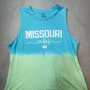 Three Square Tank Top Women Large Blue Green‎ Good Missouri Vibes Ombre Mizzou